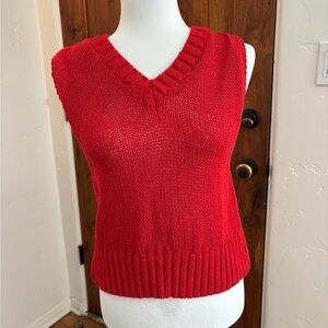 Zara Red Knit V-Neck Sweater Tank